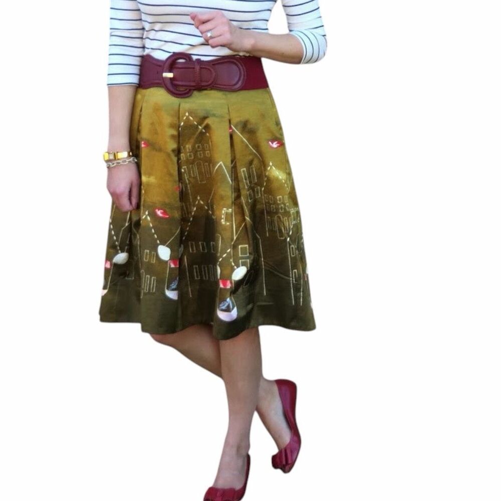 MAEVE ANTHROPOLOGIE Women’s Olive Green Feathered Village A-Line Skirt Size 6